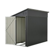 LZBEITEM 4 x 8 ft Outdoor Metal Storage Shed Lean to, Small Metal Wall Side Door Tool Sheds with Galvanized Floor Frame Kit Lockable for Garden, Backyard, Black, 95.25Dx48.82Wx75.7H