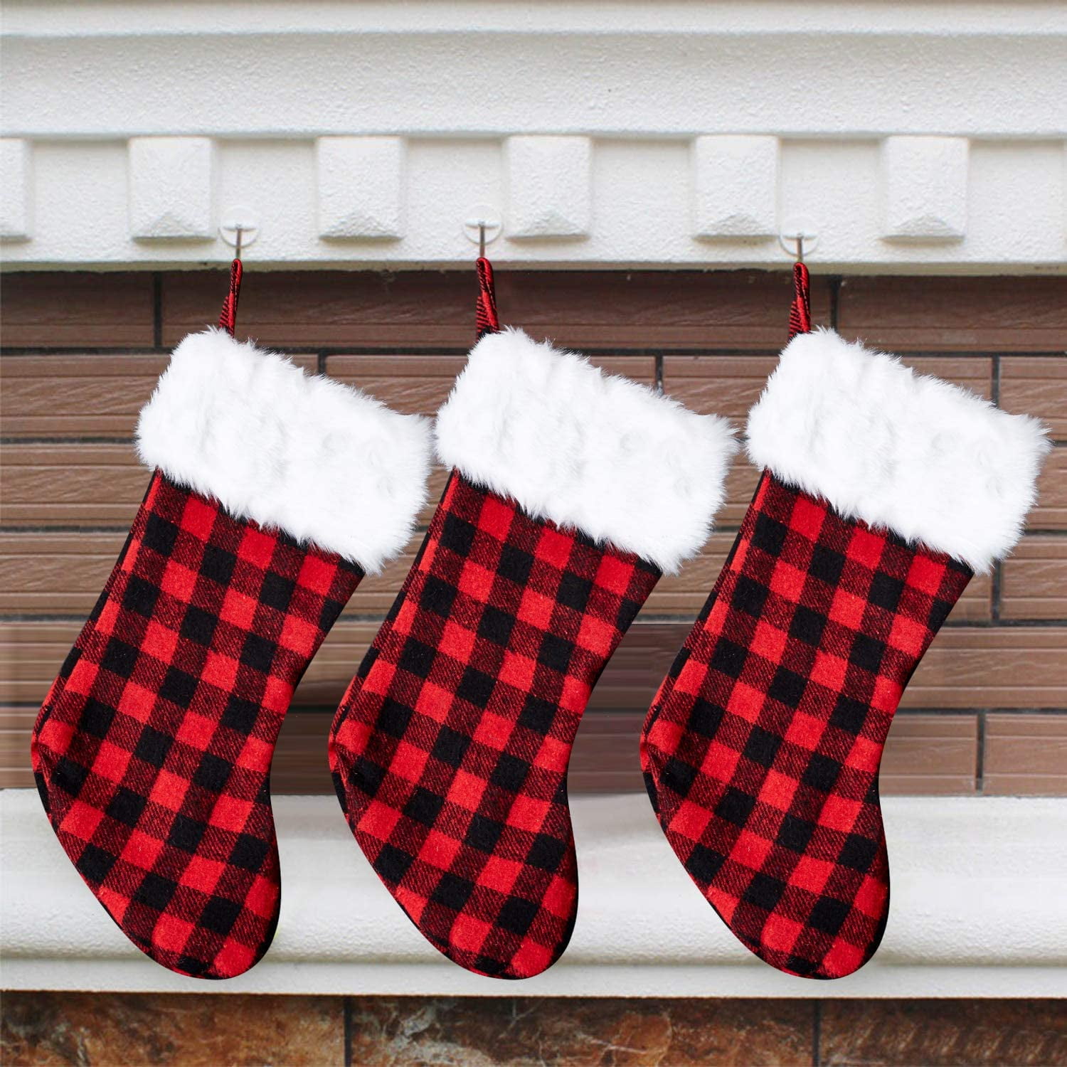Christmas Stockings, 3 Pack 18 inches Red and Black Buffalo Plaid with