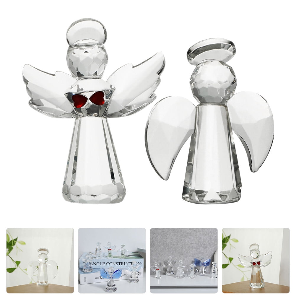 2Pcs Angel Crystal Glass Angel Figurine Pocket Angel Model Small