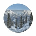 thumbnail image 1 of Winter Mouse Pad for Computers, Epic Cold Landscape Snowy Pine Trees in Switzerland Woodland Forest Print, Round Non-Slip Thick Rubber Modern Gaming Mousepad, 8" Round, White Green, by Ambesonne, 1 of 2