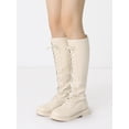 thumbnail image 5 of BLISSFUL STEP Women's Boots Lace-Up Knee High Round Toe Flat Faux Leather Combat Boots Beige 5, 5 of 7