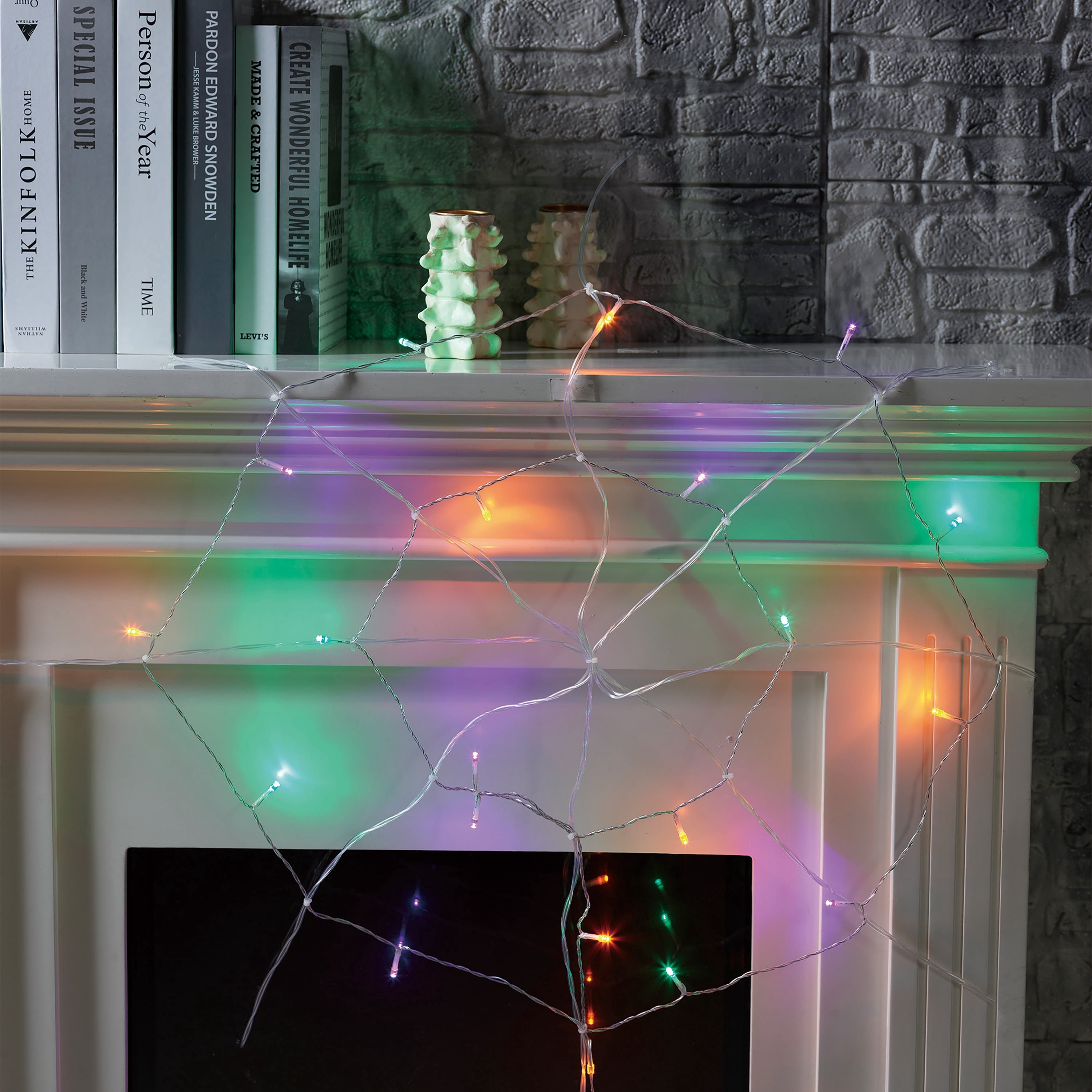 Indoor 20-Count Battery-Operated LED Spider Web Lights, Multicolor, 2', Halloween by Way To Celebrate