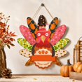 thumbnail image 4 of Thanksgiving Turkey Hanging Decoration, Printed Textile-Style Fall Ornament with Patterned Tail Feathers, Seasonal Text Banner, Acorn and Leaf Details for Door or Wall Decor, 4 of 4