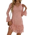 thumbnail image 2 of Hrsba Lace V Neck Long Sleeve Dress Women Knee Length Elegant Style Midi Dresses for Women, 2 of 8
