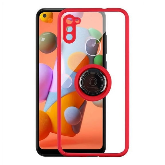 Samsung Galaxy A11 Phone Case Crystal Clear Transparent Hybrid Ring Stand TPU Bumper PC Hard Back Protective Case with Car Mount Kickstand 360 Rotatable Ring Cover [RED] for Samsung Galaxy A11