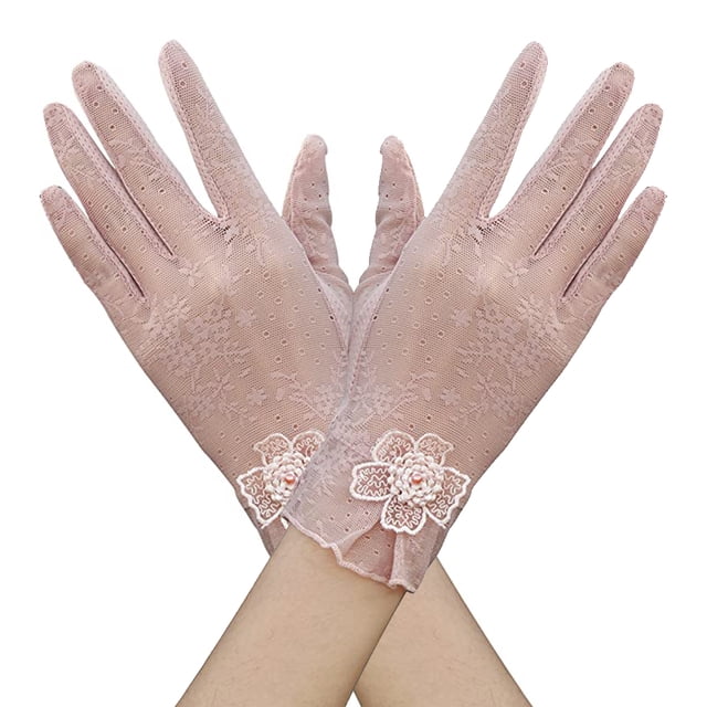 Guantes de encaje floral para boda, fiesta de ópera, guantes de encaje con aleta, elásticos, tamaño adulto, guantes finos de pantalla táctil de primavera y verano para mujer, guantes de protección