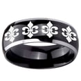 thumbnail image 2 of Tungsten Multiple Fleur De Lis 8mm Glossy Black 2 Tone Dome Polished Edges Men Ring, 2 of 2
