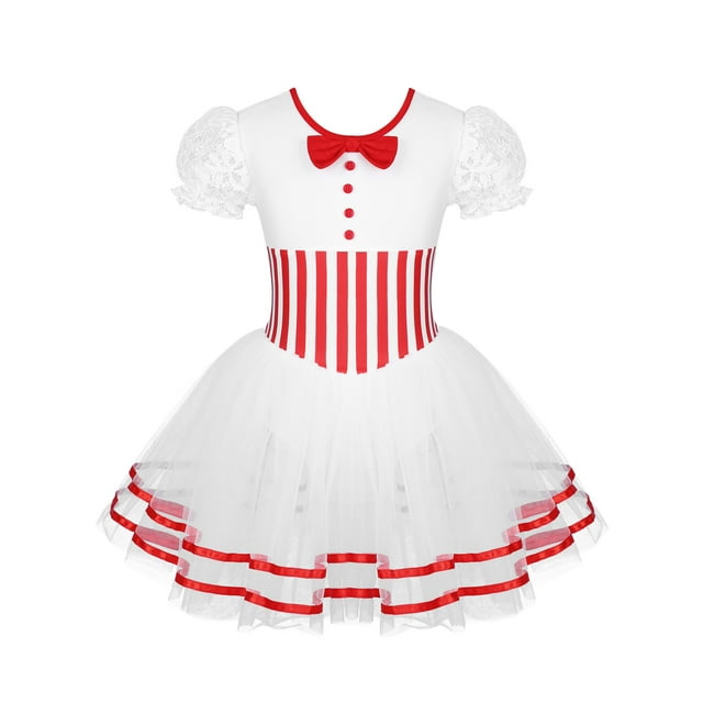 Yanarno Robe Tutu à Manches Bouffantes Courtes pour Filles Enfants, Robe de Danse Lyrique Ballet, Costume de Patinage Artistique sur Glace, Rouge 12