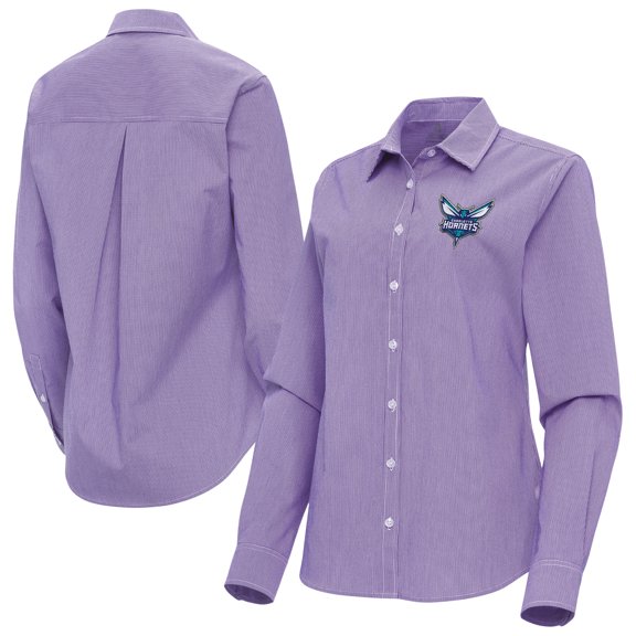Women's Antigua Purple Charlotte Hornets Porter Woven Long Sleeve Button-Up Shirt