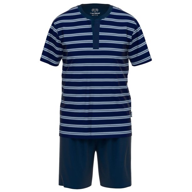 CECEBA pijama de hombre, 2 piezas - Philadelphia, shorty, corto, botones, algodón Azul/Blanco 4XL