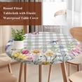 thumbnail image 4 of Wildflowers Round Tablecloth, Fitted Table Cover with Elastic for 36"-44" Round Tables, Spring Watercolor Tulip Floral Leaf Grey Plaid Table Cloth Outdoor Indoor Dinning Party Waterproof Tablecloths, 4 of 7