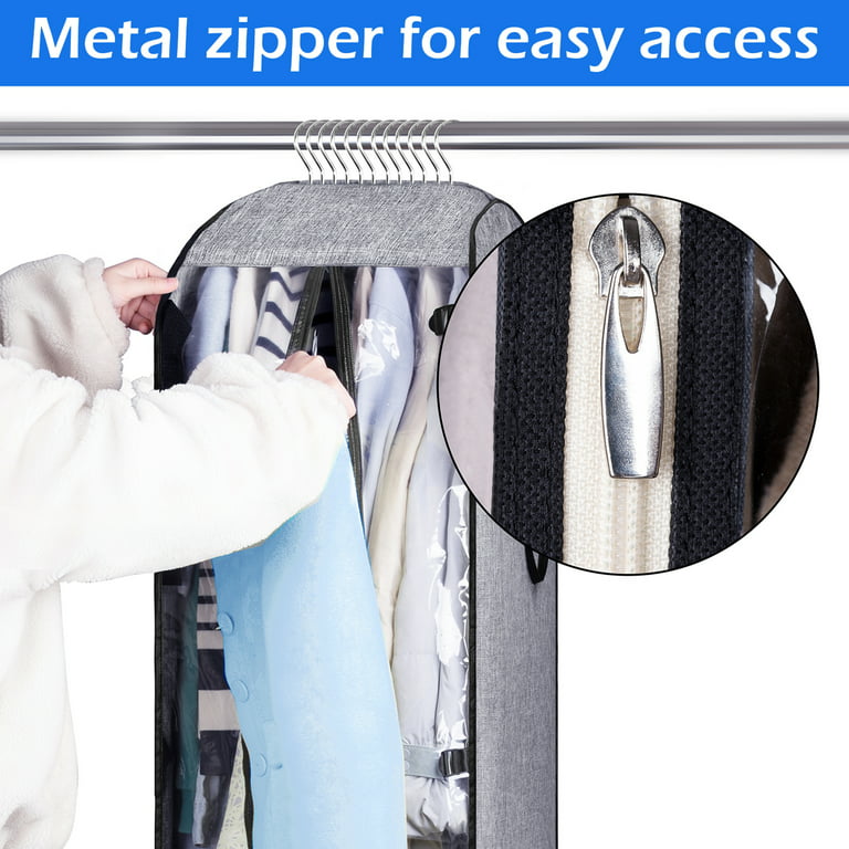 MISSLO Hanging Garment Bag for Travel Closet Storage 50 Moving Bag Clothes  Carrier for Suit, Dress, Jacket, Shirt, Coat, Clothing Cover, Gray 
