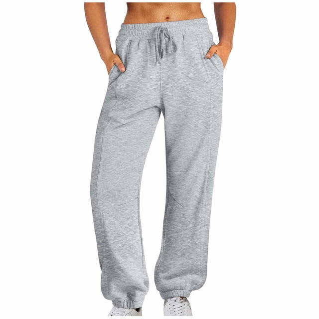 RKSTN Womens Pants Sweatpants Baggy Loose Mid Rise Fleece Workout Active Long Jogger Sweat Pants With Pockets Loose Fitting Long Pants
