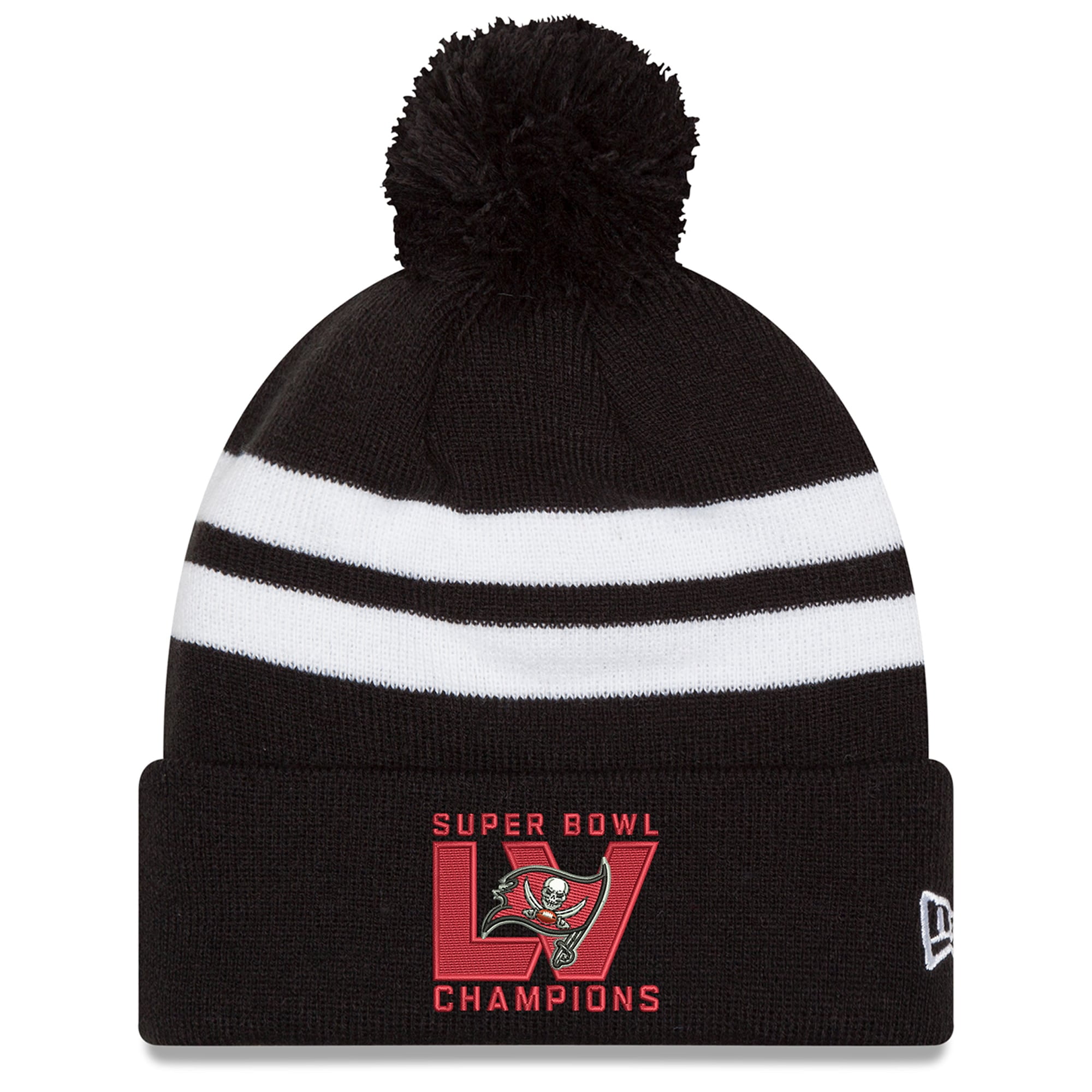 Stripe Pom Cuffed Knit Hat 