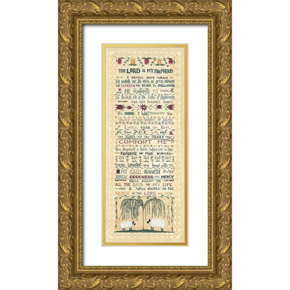 Shamp, Cindy 10x18 Gold Ornate Wood Framed with Double Matting Museum Art Print Titled - The Lord is My Shepherd
