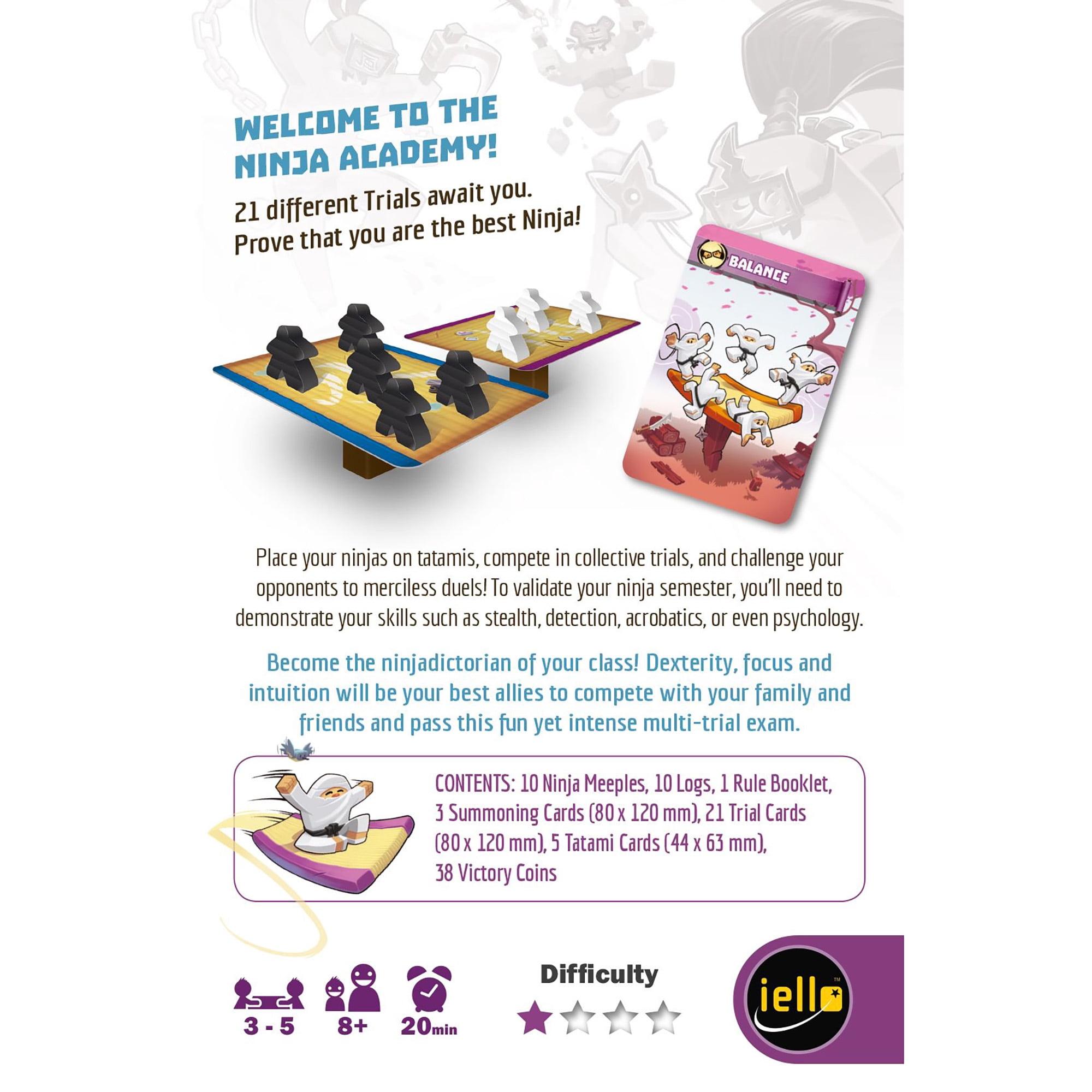 Ninja Academy - Mini Games, Kids & Family, Iello Games, Ages 8+, 3-5 Players, 20 Min