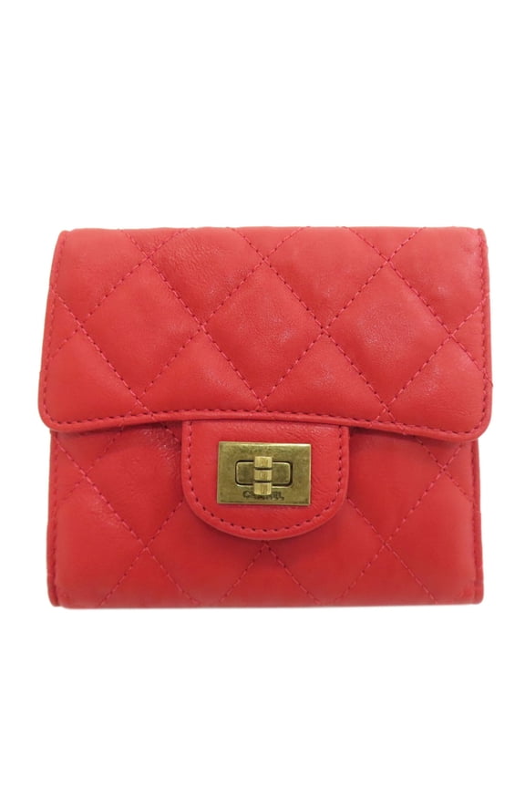 Pre-Owned Chanel 2.55 Matelass Compact Wallet, Gold Hardware, Bi-fold Calfskin, Women's CHANEL