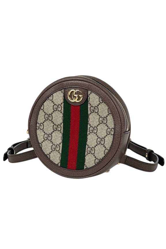 Pre-Owned Gucci Ophidia GG Backpack, Sherry Line Mini Coated Canvas, Brown, 598661, Women's