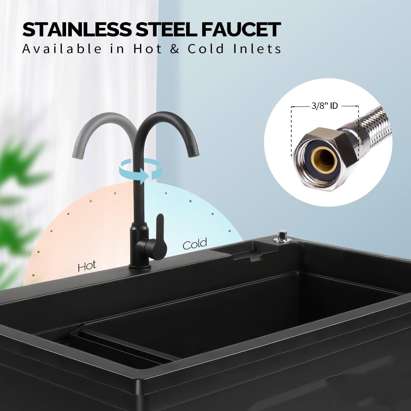 Ktaxon 27 Gallon Plastic Utility Sink with Hot/Cold Faucet, 36" Freestanding Laundry Tub with Iron Legs, Storage Shelf, Drain Board, Soap Dispenser and Pop-up Button for Bathroom, Laundry Room, Black