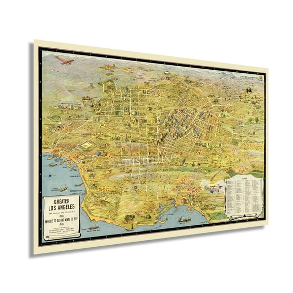 HISTORIX 1932 Greater Los Angeles California Map Vintage Poster Wall Art Print, 24 x 36 Inch