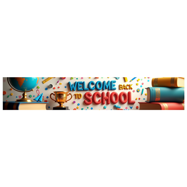 Yellow Welcome Back to School Banner, Globe Trophy and Book Elements, Backdrop Decorations for School Entrance Party Classroom Decor Photography Props