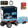 thumbnail image 1 of Mini Camion Tout-Terrain avec Lumières, 1:64 Mini Camion Monstre Rc, Télécommande 2.4ghz, 3 Vitesses Réglables, Camions Rc Rechargeables USB, Idées Cadeaux de Noël Anniversaire Cool (Bleu orange avec Camion de Remorquage), 1 of 7