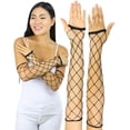 thumbnail image 2 of ToBeInStyle Womens Big Diamond Net Fingerless Long Arm Warmers Rave Gloves - Black, 2 of 9