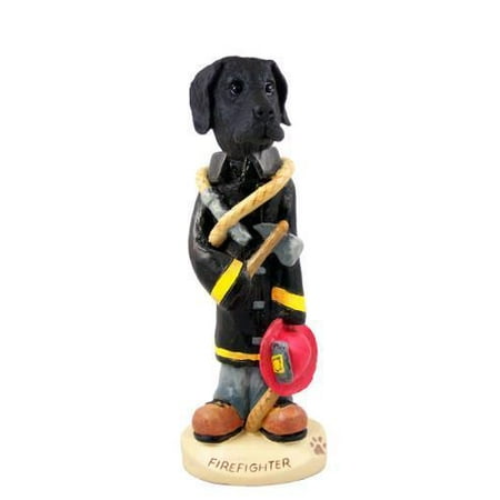 Black Great Dane Figurine - Great Dane Black w/Uncropped Ears Fireman Doogie Collectable Figurine