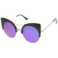 thumbnail image 3 of sunglassLA Unisex Womens Oversized Half Frame Semi-Rimless Flat Lens Round Cat Eye Sunglasses (Black-Gold / Midnight) - 51mm, 3 of 4