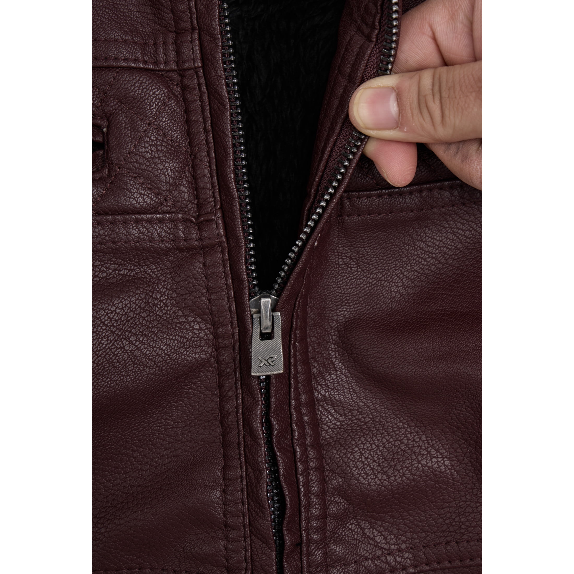 X RAY Teen Faux Leather Jacket for Fall & Winter (S - XL), Kids Outerwear Coat, Motorcycle PU Leather Jacket for Boys, Burgundy, XL