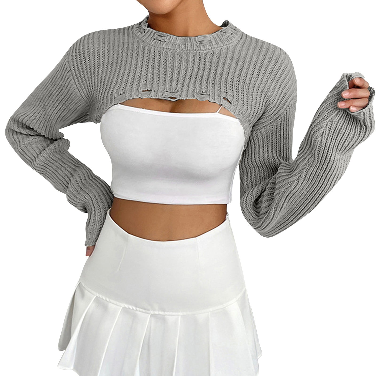 PMUYBHF Female Boho Sweater for Women European and American Pullover Knitted Blouse for Women Design Super Short Style Half Top XXL