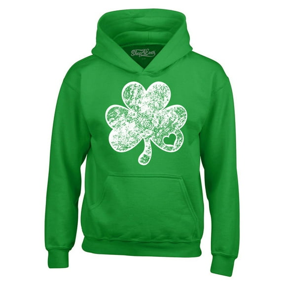 Shop4Ever Men's Distressed Shamrock Heart St. Patrick's Day Hooded Sweatshirt Hoodie Large Irish Green