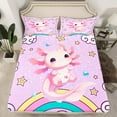 thumbnail image 2 of Manfei Kawaii Axolotl Salamander Bed Sheets,bohemian Rainbow Stripe King Sheets,Pink Purple Sheet Set For Girls Teens,Microfiber Bedroom Decor,4-Piece, 2 of 7