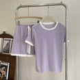 thumbnail image 2 of Hontri Women's Summer Pajama Set - 2-Piece Short Sleeve Sleepwear with Pockets (Breathable Cotton | Matching Top & Shorts | Home Lounge Wear) (Purple | XL), 2 of 4