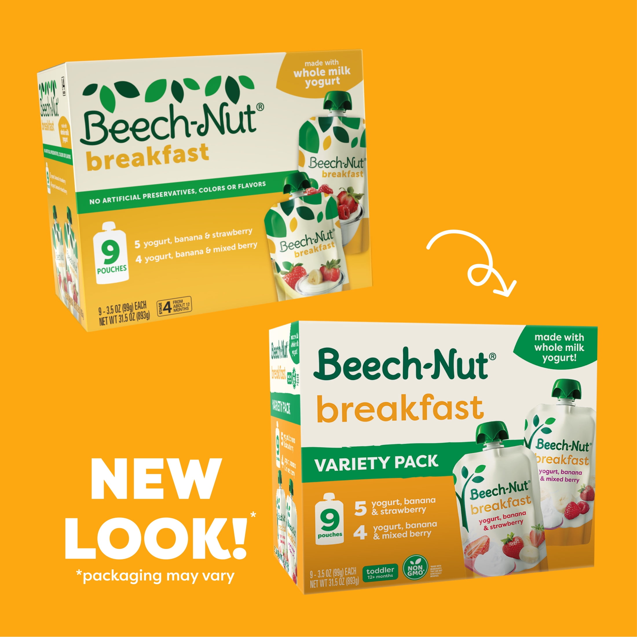 (3 pack) Beech-Nut Fruit & Yogurt Baby Food Pouches, Breakfast Variety Pack, 3.5 oz Pouch (9 Pack)