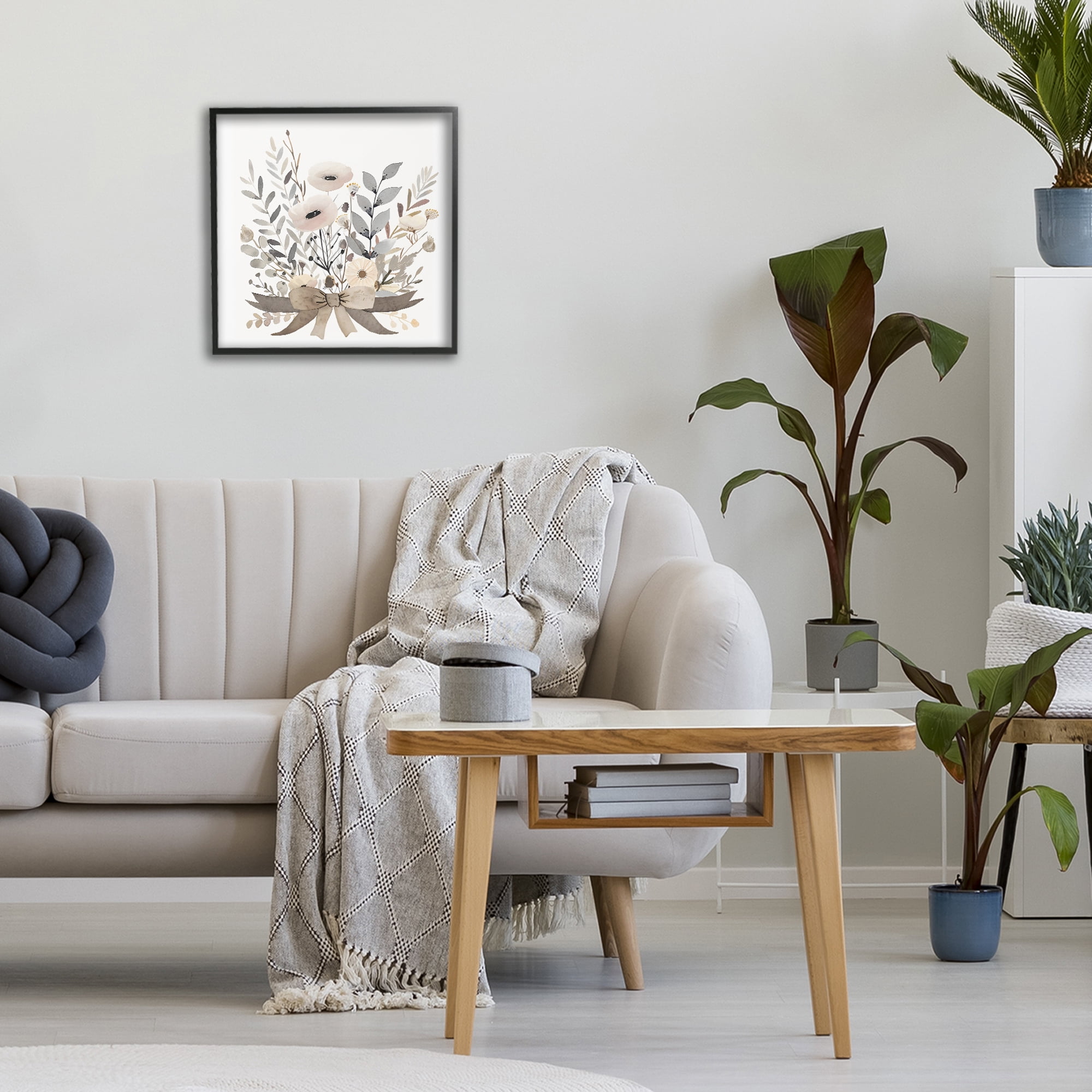 Stupell Industries Neutral Floral Bouquet Beige Black Framed Giclee Art, design by Creative Studio