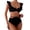Black, variant on ANINEO Women Swimwear V-Neck High Waist Flounce Bikini With Tie Design Soft Hawaii Summer Tropical Brazilian Beachwear