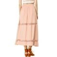 thumbnail image 3 of MODA NOVA Junior's Fabric Lace Insert Swing Elastic Waist Maxi Skirt Pink XL, 3 of 4