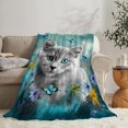 thumbnail image 5 of Couverture Chat pour Filles Femmes Mignon Chat avec Papillon Bleu Couverture Ultra, 5 of 5
