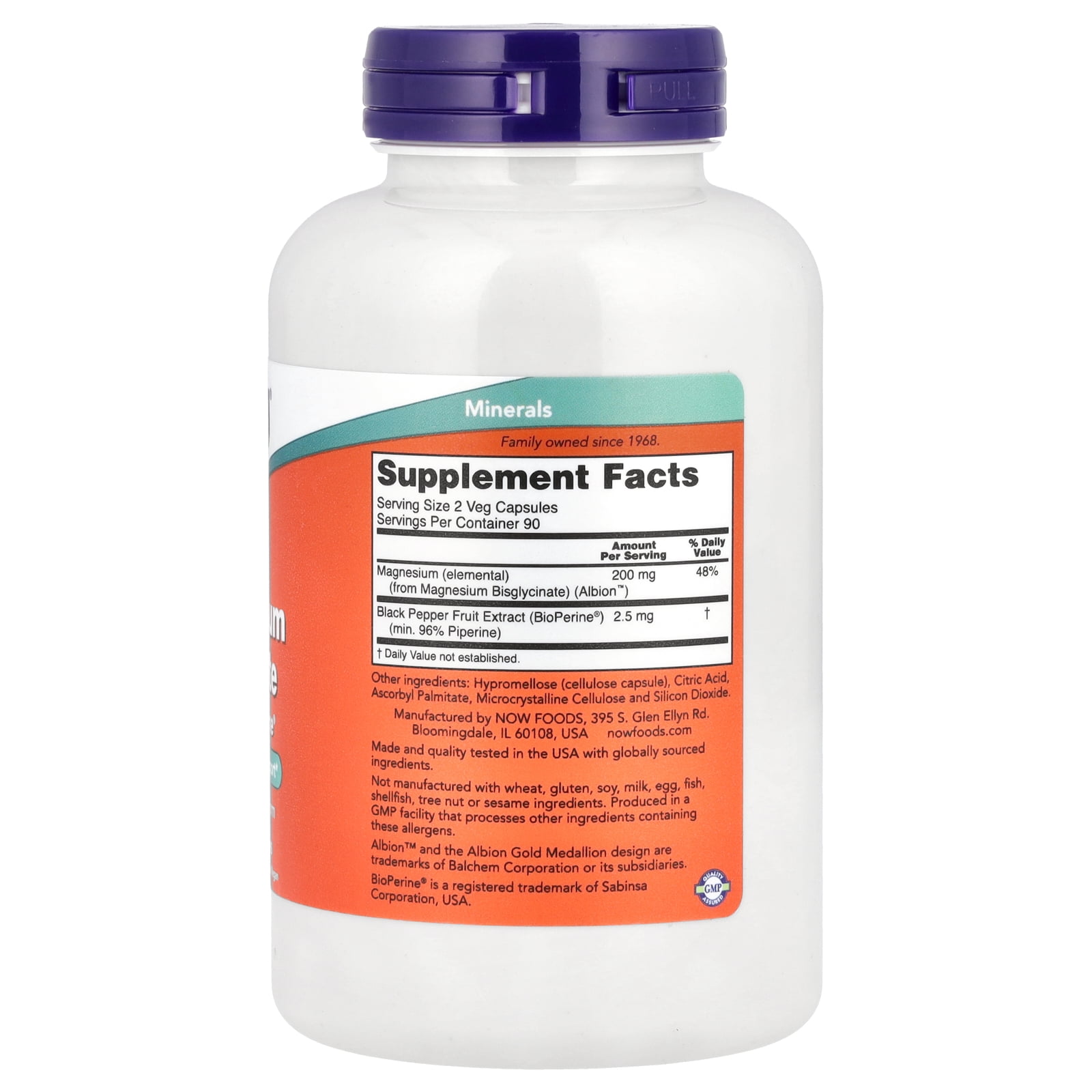Now Supplements Magnesium Glycinate 100 mg Capsules, Highly Absorbable Form, 180 Ea