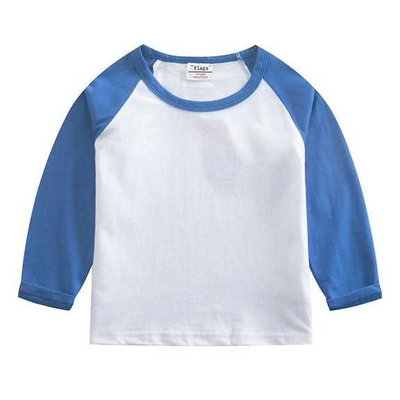 Cethrio Boys Long Sleeve Tops, Cotton Spring Fall Pullover Casual Kids Undershirts Blue Size 6-7