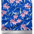 thumbnail image 1 of Soimoi Blue Cotton Poplin Fabric Leaves & Freesia Floral Print Sewing Fabric Yard 42 Inch Wide, 1 of 3
