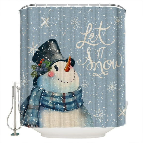 Let it Shower Curtain, 60" x 72", Snow Christmas Snowman Snowflake Blue Waterproof Bathroom Curtain Washable Shower Curtain Set with 12 Hooks