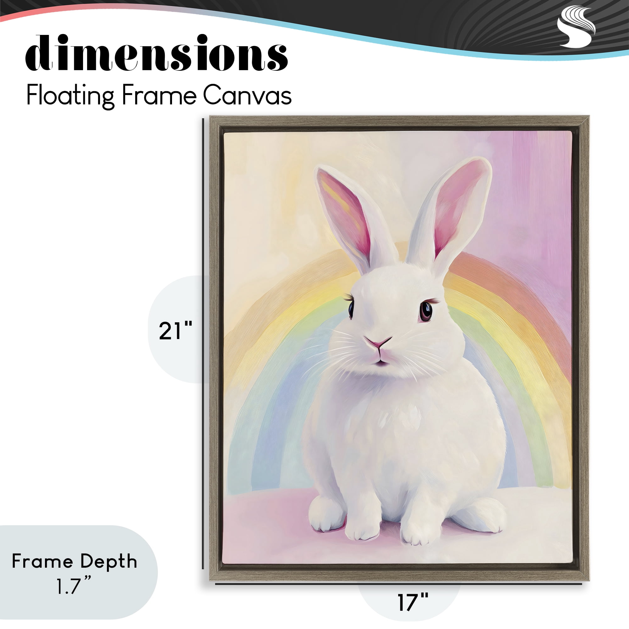 Stupell Industries Rainbow Bunny in Pastel Hues Brown Framed Floater Canvas Wall Art, design by The Prints Vibe