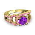 thumbnail image 3 of Diamond-Capitals 2.50 Carat Round Shape Amethyst & Pink Sapphire Gemstone Luxurious Bridal Ring for Ladies Solid 18K Yellow Gold Size 9.5, 3 of 8