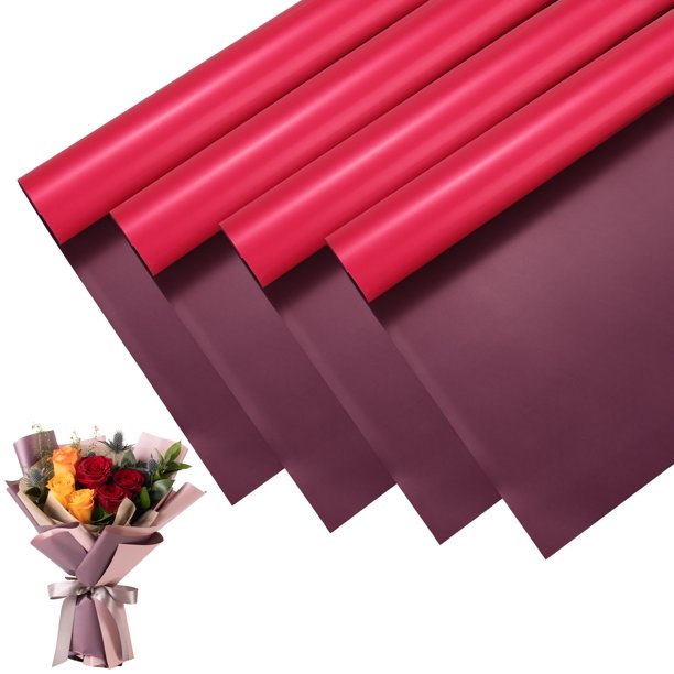 20 piezas de papel de regalo para ramo de flores de 23 pulgadas, rojo vino y rojo oscuro