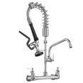 thumbnail image 1 of Grifo Comercial Para Fregadero De Cocina De Montaje En Pared Con Pulverizador, 21 Pulgadas De Altura, 8 Pulgadas De Altura, Complemento Central De 8 Pulgadas, Pulverizador De Preenjuague Con Caño Osci, 1 of 5
