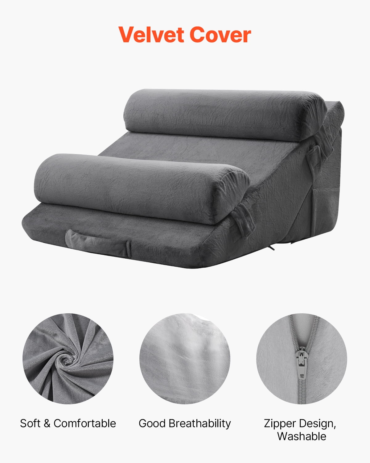 VEVOR Wedge Pillow for Sleeping, 4 Pcs Adjustable Orthopedic Bed Wedge Set,Support Arm Leg Neck Shoulder, Post Surgery Pillow for Back Pain, Acid Reflux,Snoring Relief, Sitting up in Bed,Dark Grey
