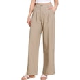thumbnail image 1 of Pantalones de vestir de pierna ancha para mujer, pantalones de oficina de cintura alta elástica, pantalones palazzo XS color caqui, 1 of 6