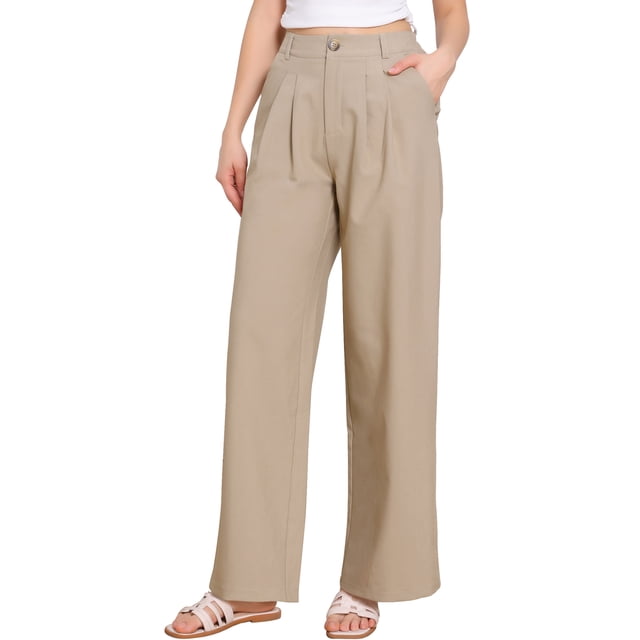 Pantalones de vestir de pierna ancha para mujer, pantalones de oficina de cintura alta elástica, pantalones palazzo XS color caqui